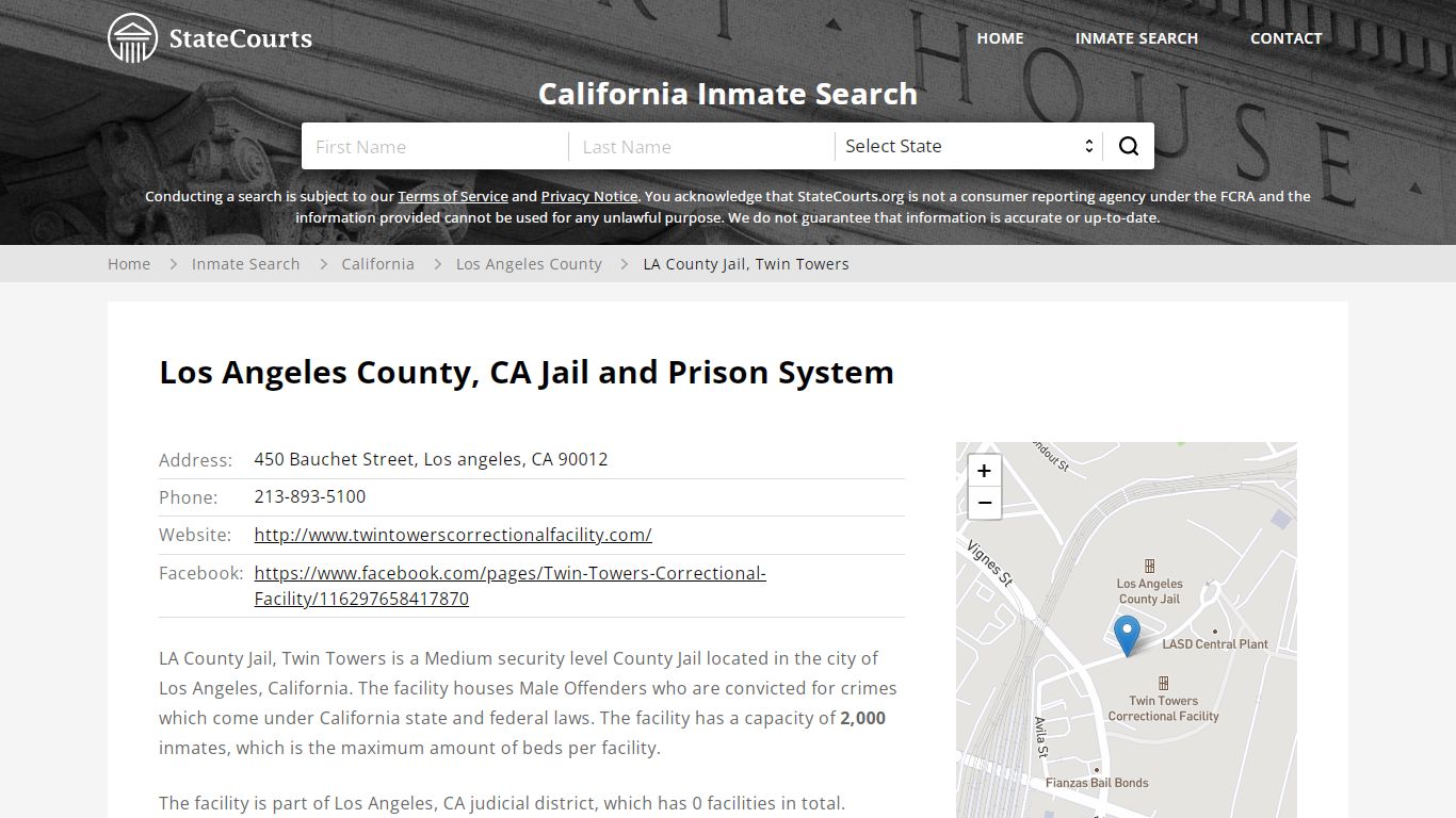 LA County Jail, Twin Towers Inmate Records Search, California - StateCourts